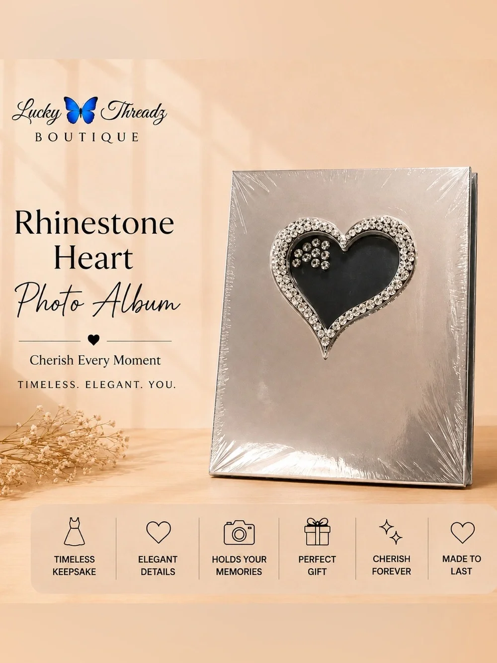 Silver Rhinestone Heart Photo Album- New Godinger